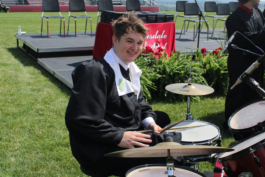 Bryce Klinger on the drums for the Honesdale High School band.